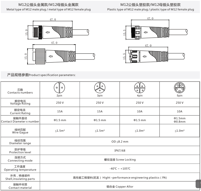 塑料公插头